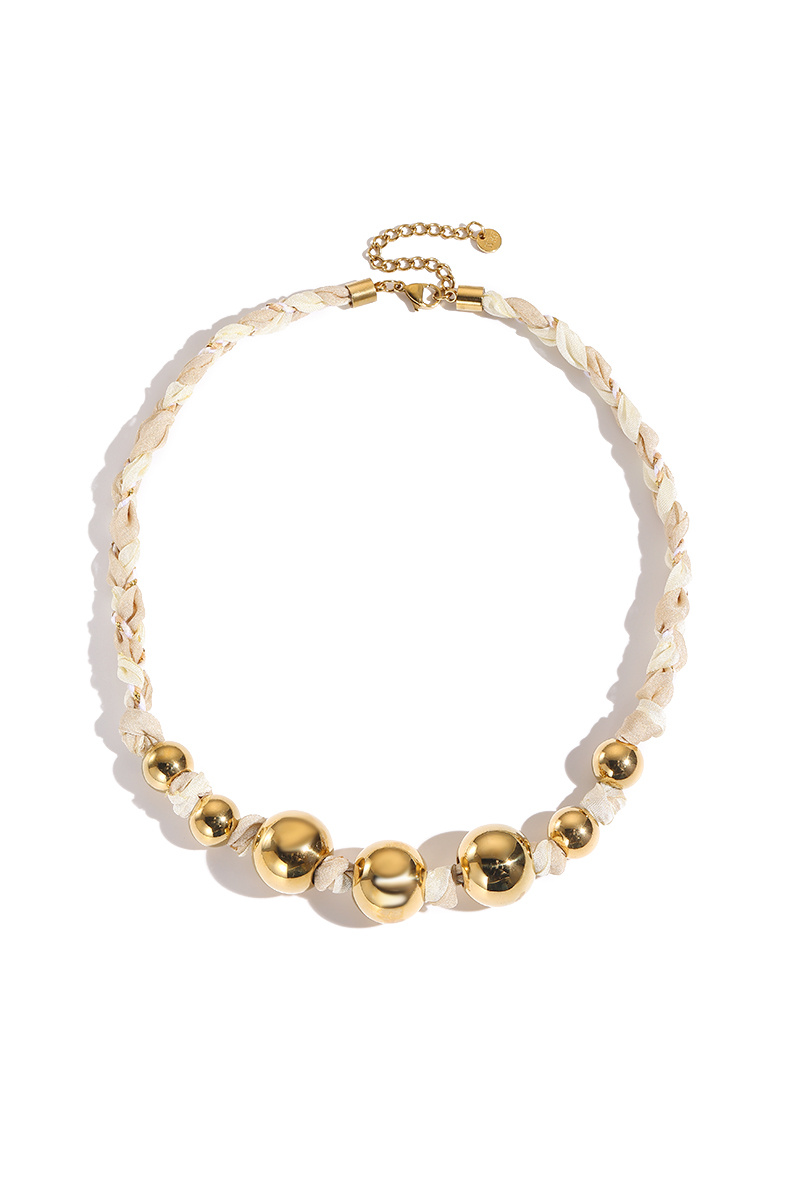Grossiste WEC Bijoux - Collier Éclat Solaire – Acier Inoxydable Doré & Tissu Tressé