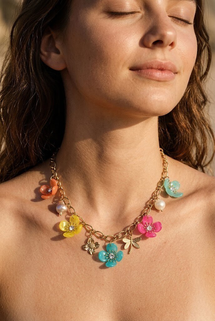 Grossiste WEC - Collier Charms Jardin Pastel en Acier Inoxydable