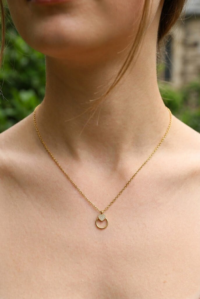 Grossiste WEC - Collier Minimaliste Cœur Scintillant & Anneau en Acier Inoxydable