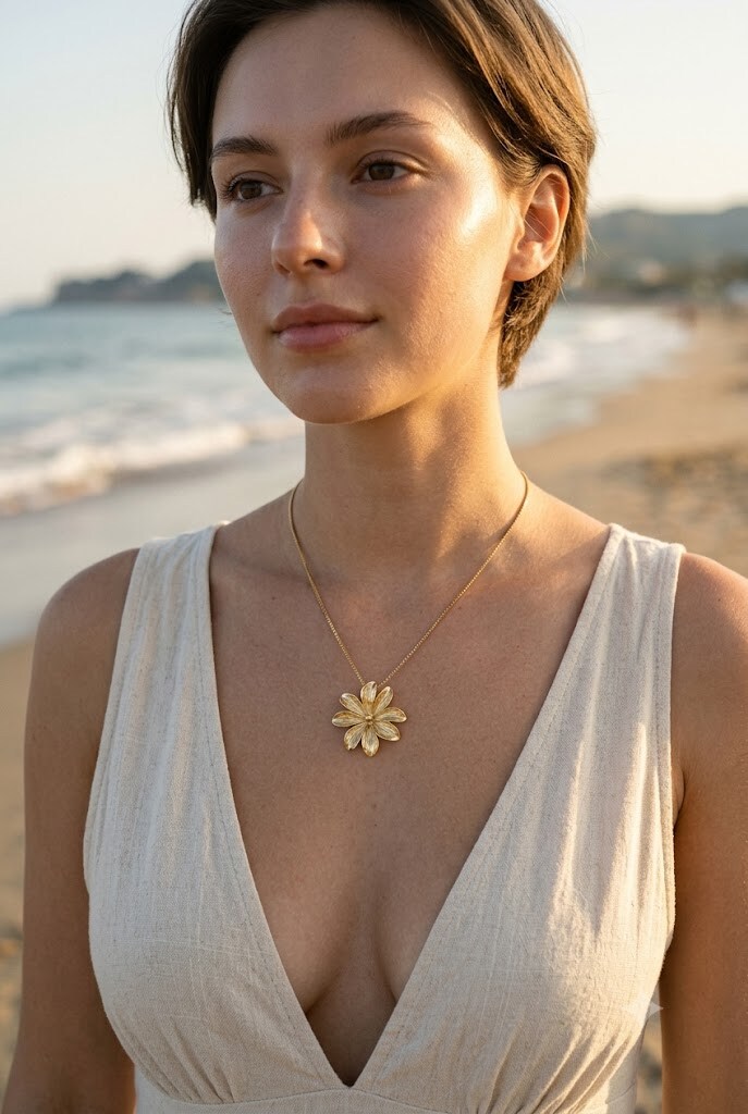 Grossiste WEC - Collier Pendentif Fleur Solaire en Acier Inoxydable