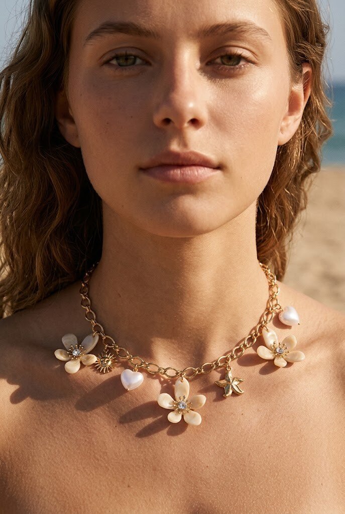 Grossiste WEC - Collier Charms Solaire & Floral en Acier Inoxydable