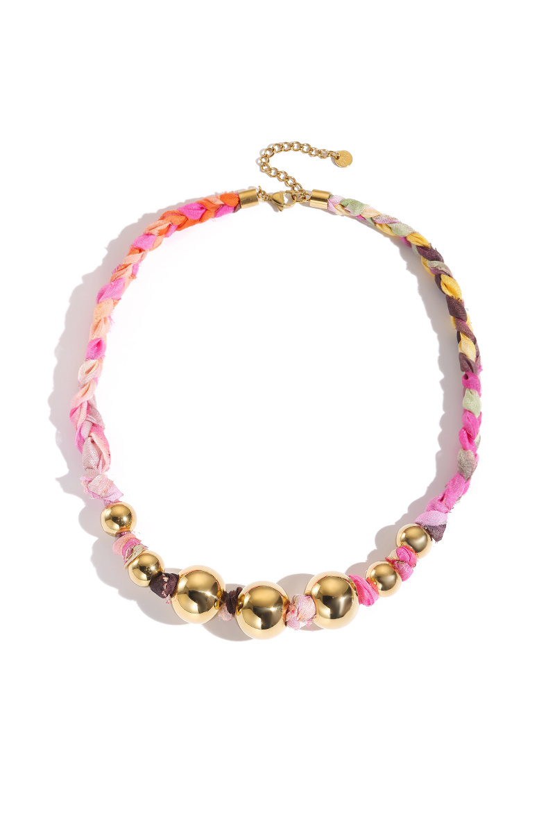 Grossiste WEC Bijoux - Collier Arlequin en Acier inoxydable et Tissu Tressé