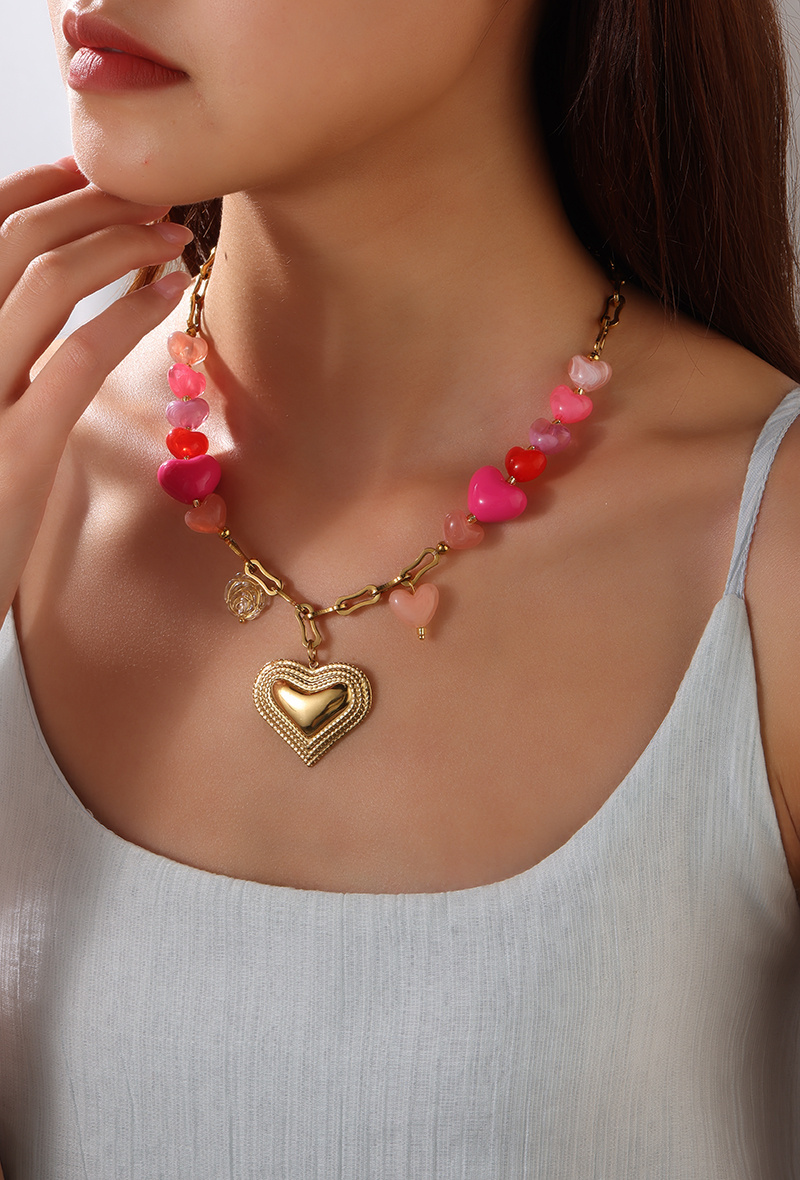Grossiste WEC Bijoux - Collier Maillons et Cœurs Multicolores – Acier inoxydable