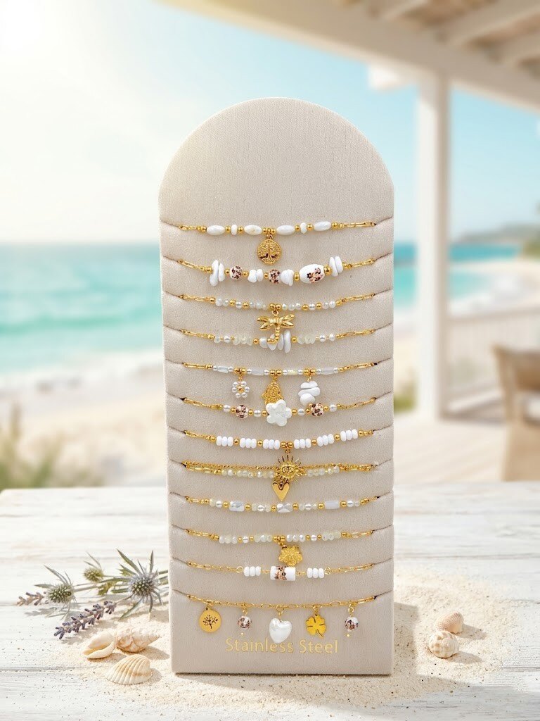 Grossiste WEC - Lot de 12 Bracelets en Acier Inoxydable + présentoir -Collection Éclat d'Été