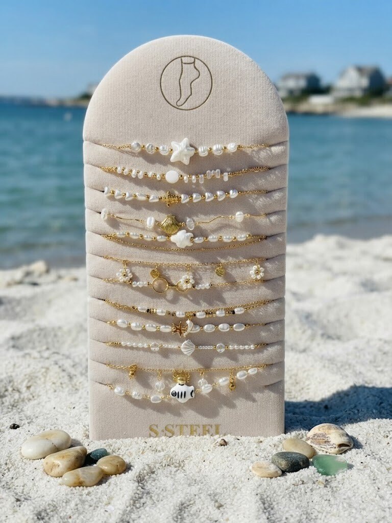 Grossiste WEC - Lot de 12 Chaînes de Cheville Summer & Ocean – Acier Inoxydable & Perles