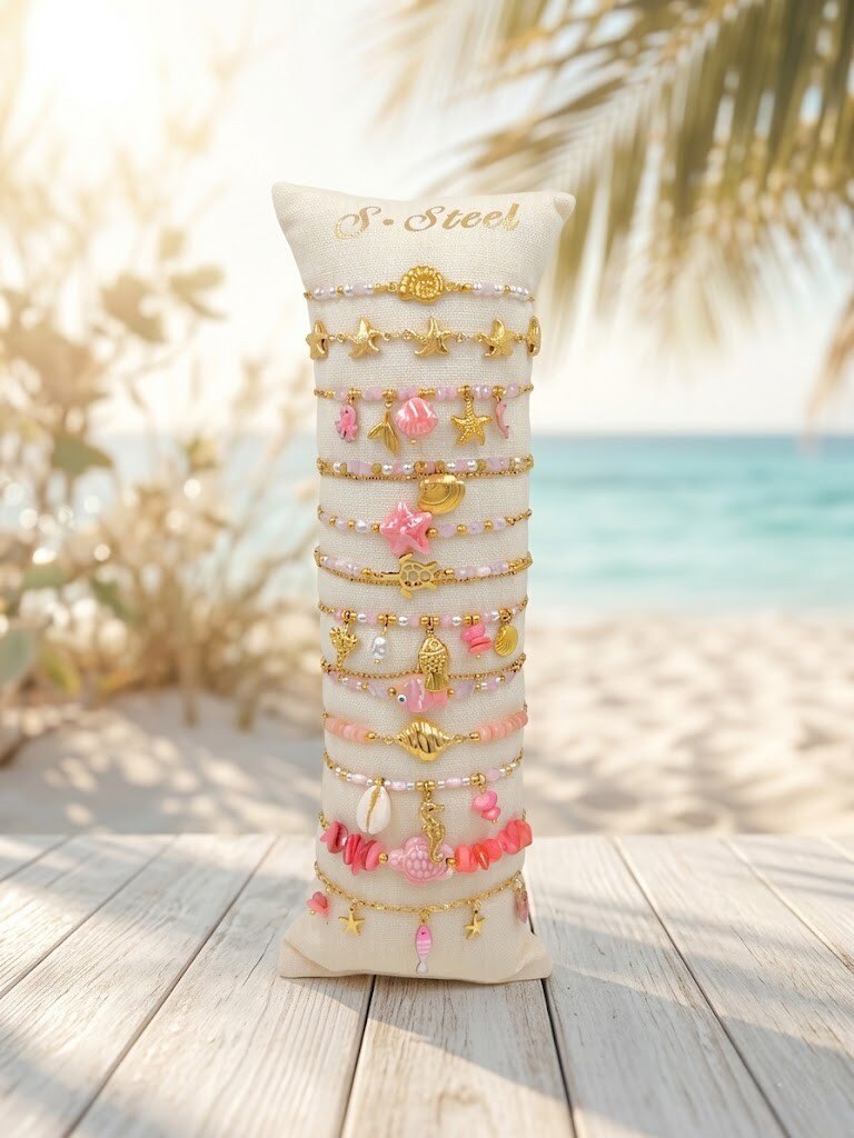 Grossiste WEC - LOT DE 12 BRACELETS EN ACIER INOXYDABLE +BOUDIN - Collection Trésors de l'Océan