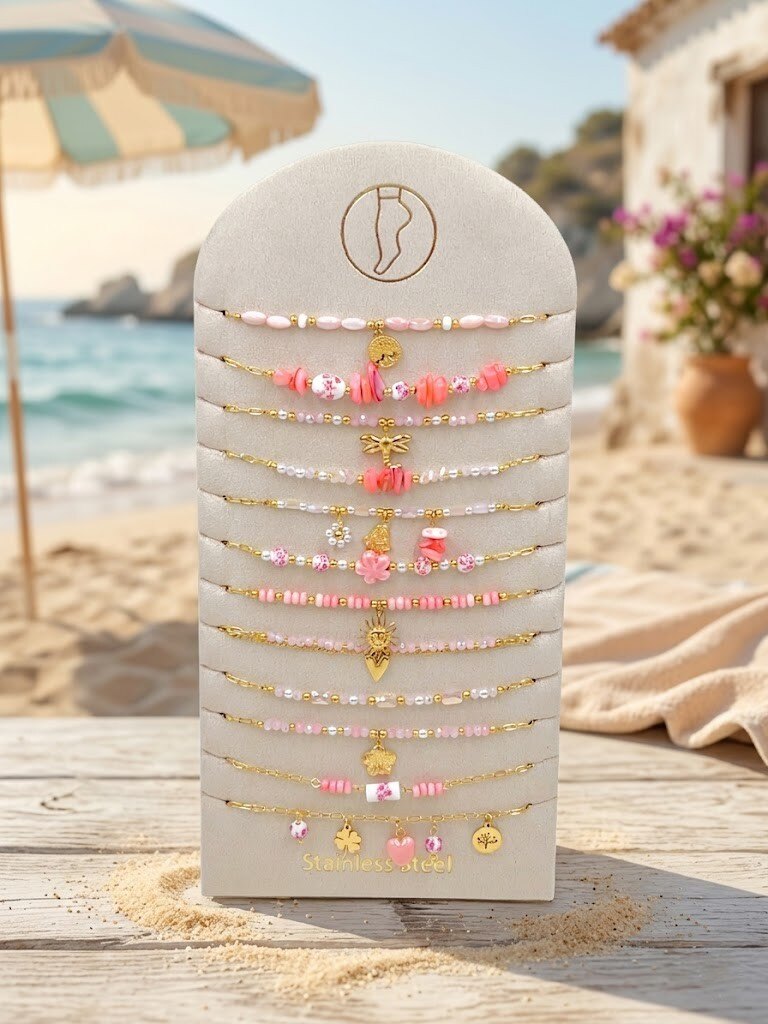 Grossiste WEC - Lot de 12 Chevillères en Acier Inoxydable + présentoir - Déclinaison Rose & Doré