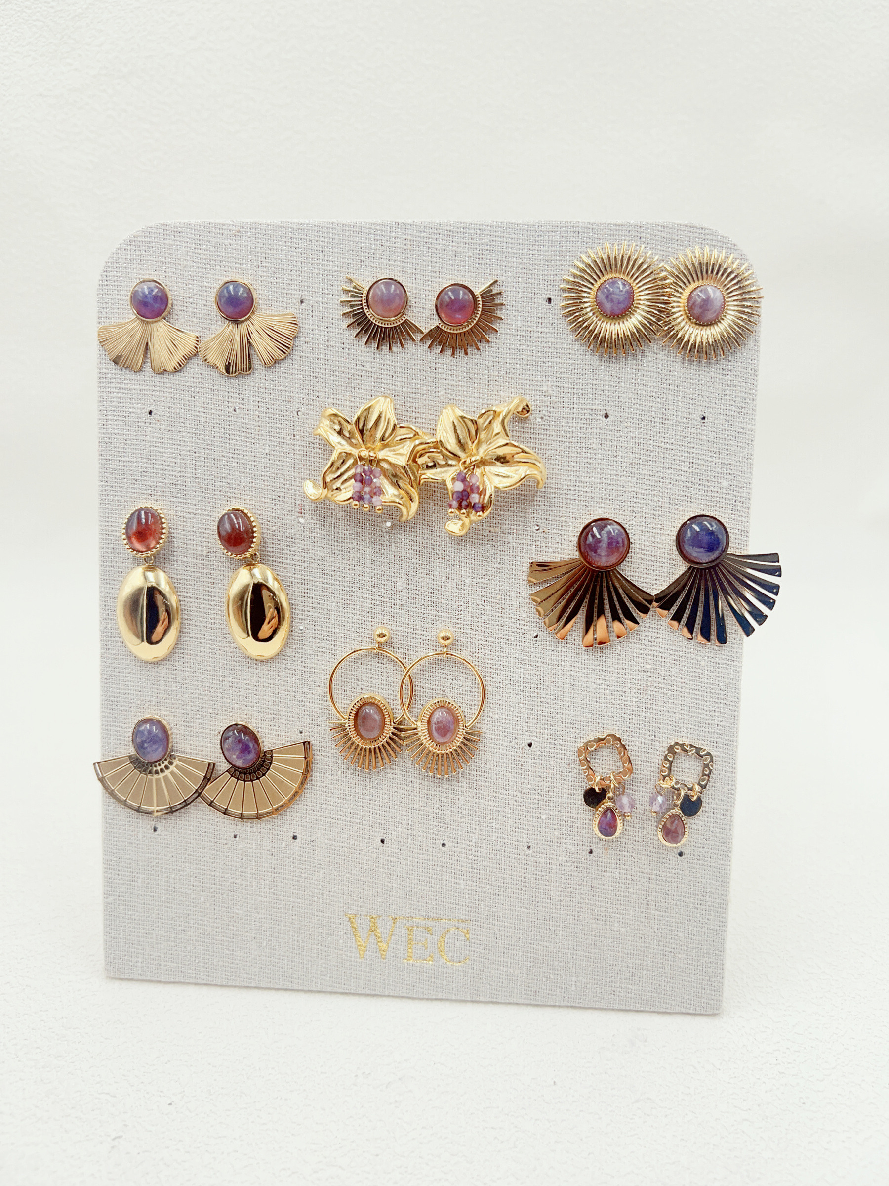 Grossiste WEC Bijoux - LOT DE 9 BOUCLES D'OREILLES EN ACIER INOXYDABLE +PRESENTOIR