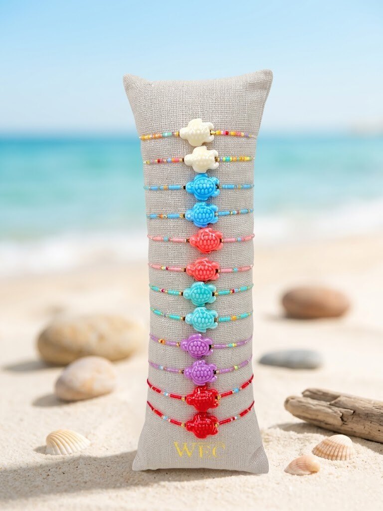 Grossista WEC - Set di 12 braccialetti in acciaio inossidabile +cordoncino -Collezione Tartaruga Marina