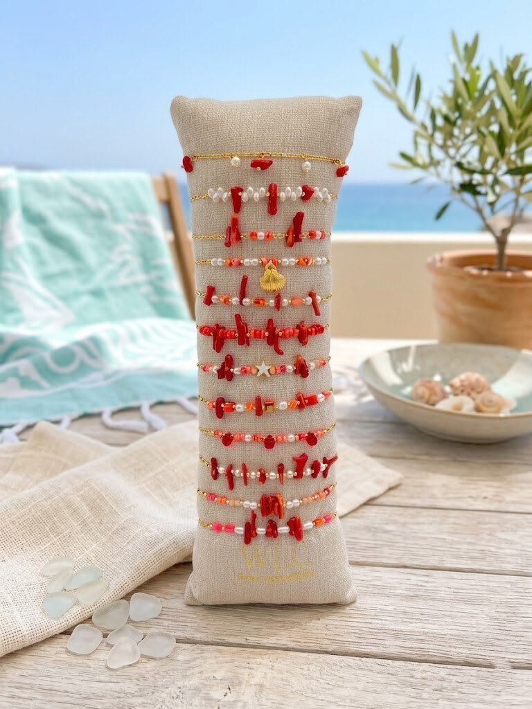 Grossista WEC - Set di 12 braccialetti in acciaio inossidabile +salsiccia - Collezione Splendore di Corallo