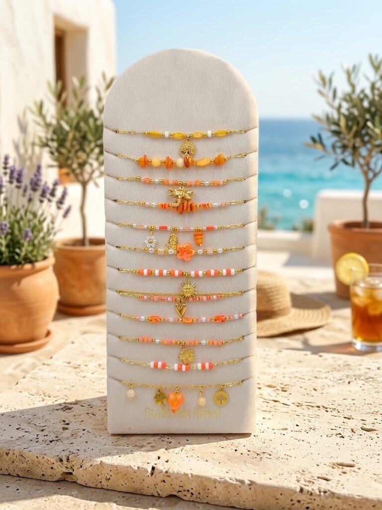 Grossista WEC - Set di 12 Braccialetti in Acciaio Inossidabile + Espositore - Collezione Splendore Solare