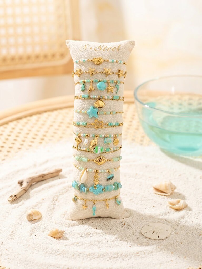 Grossiste WEC - LOT DE 12 BRACELETS EN ACIER INOXYDABLE + BOUDIN - Collection Trésors de l’Océan