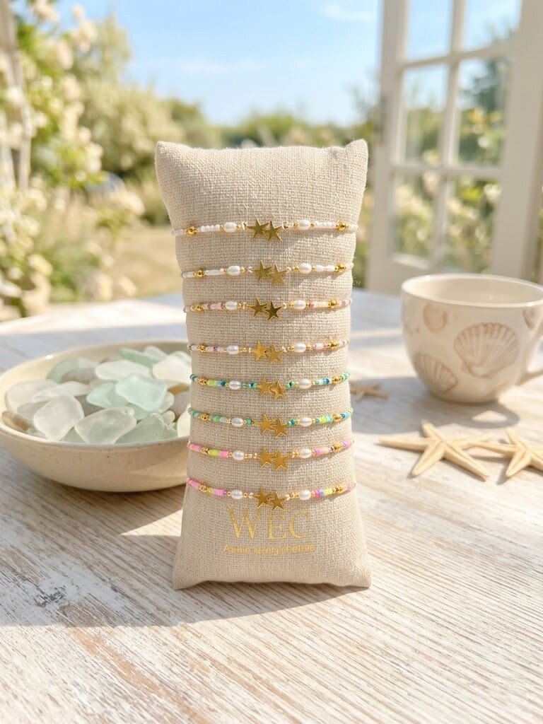 Grossista WEC - Set di 8 braccialetti in acciaio inossidabile +perla -Collezione Stella Celeste