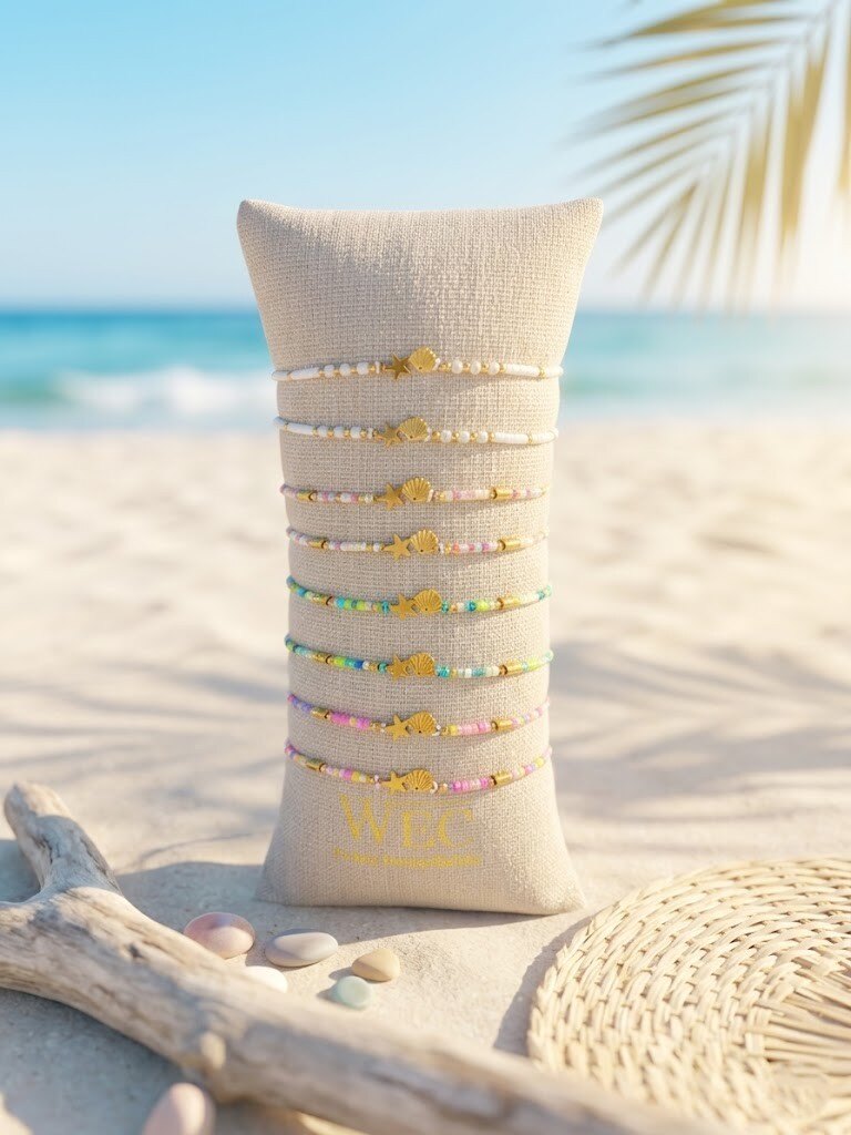 Grossista WEC - Set di 8 braccialetti in acciaio inossidabile +perla -Collezione Conchiglia & Stella Marina