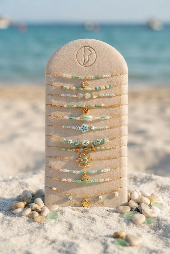 Grossiste WEC - Lot de 12 Chaînes de Cheville Summer & Ocean – Acier Inoxydable & Perles