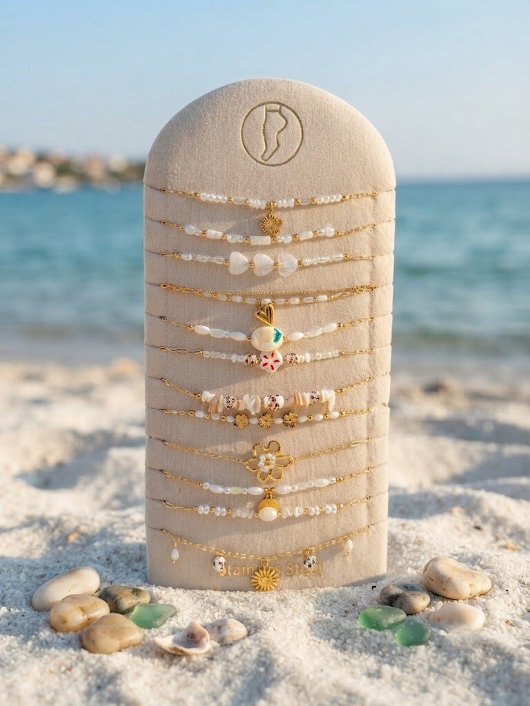 Grossiste WEC - Lot de 12 Chaînes de Cheville Summer & Ocean – Acier Inoxydable & Perles