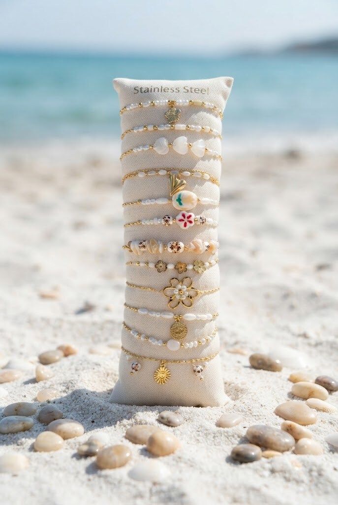 Grossiste WEC - Lot de 12 Bracelets Boho Chic & Floral – Acier Inoxydable + Boudin