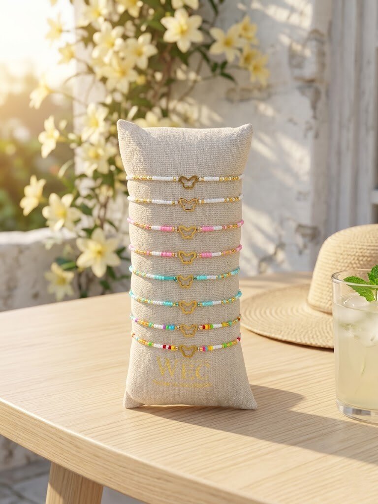 Grossista WEC - Set di 6 braccialetti in acciaio inox +perla -Collezione Butterfly Joy