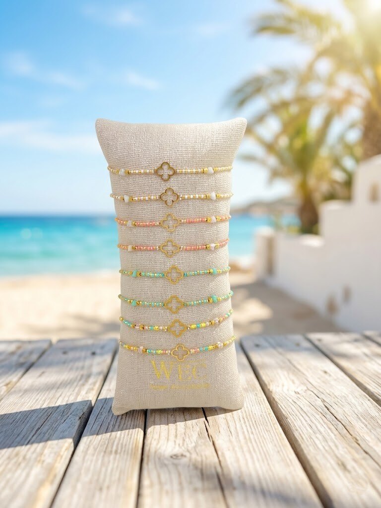 Grossiste WEC - Lot de 8 bracelets en acier inoxydable+boudin -Collection Trèfle Éclatant