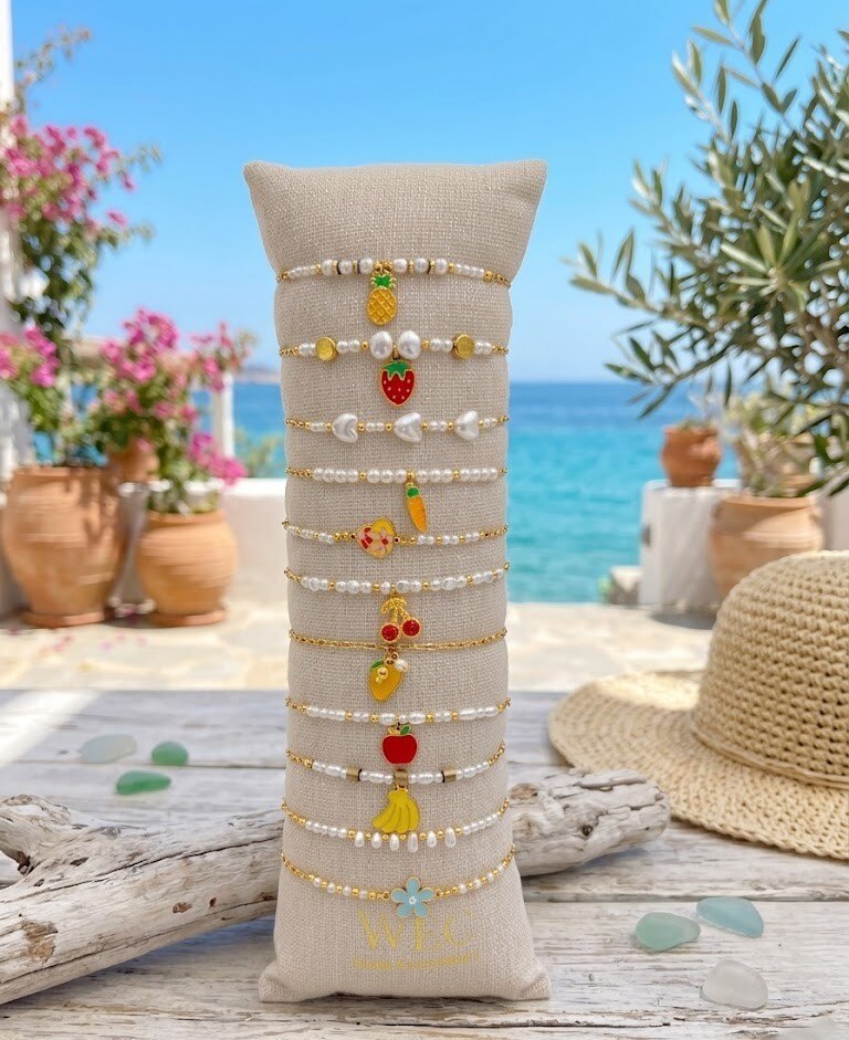 Grossista WEC - Set di 12 braccialetti in acciaio inossidabile +salsiccia -Collezione Tutti Frutti