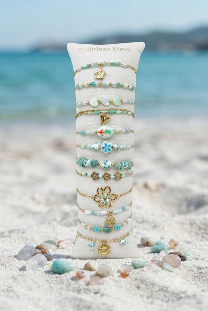 Grossiste WEC - Lot de 12 Bracelets Boho Chic & Floral – Acier Inoxydable + Boudin
