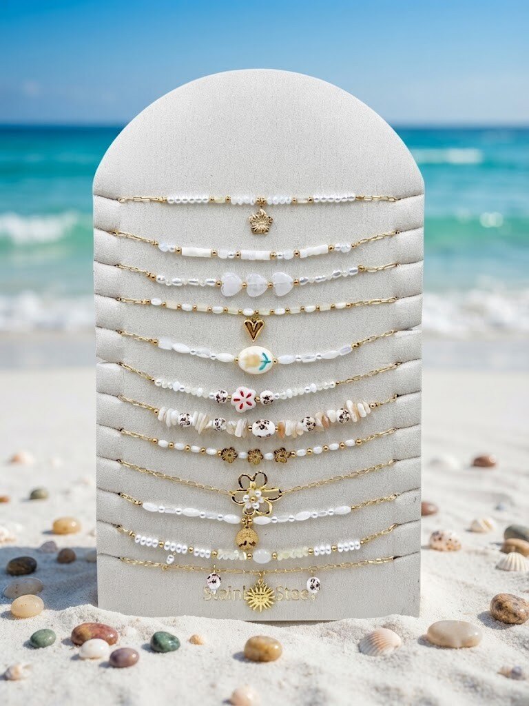 Grossiste WEC - Lot de 12 Colliers Boho Chic & Romantique – Acier Inoxydable + Présentoir