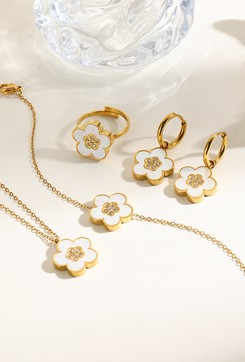 Grossiste WEC Bijoux - Parure Fleur Collier & Bracelet & Boucle d'oreilles & Bague en Acier Inoxydable