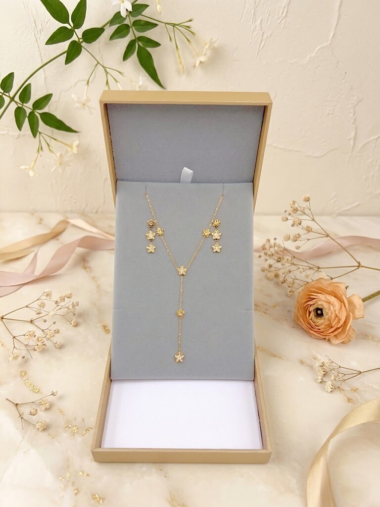 Grossiste WEC - Coffret Collier +Boucles d'oreilles « Cascade Florale » en Acier Inoxydable+boite