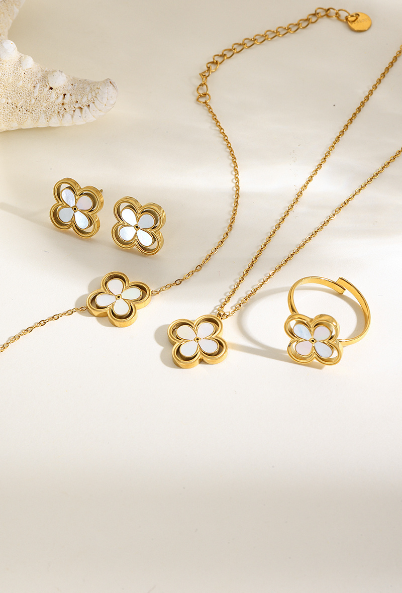 Grossiste WEC Bijoux - Parure Trèfle Collier & Bracelet & Boucle d'oreilles & Bague en Acier Inoxydable