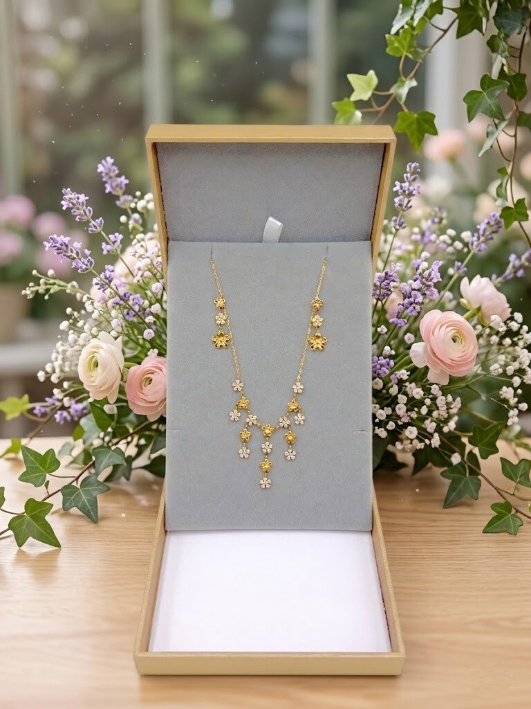 Grossiste WEC - Coffret Collier +Boucles d'oreilles Floral en Acier Inoxydable + boite