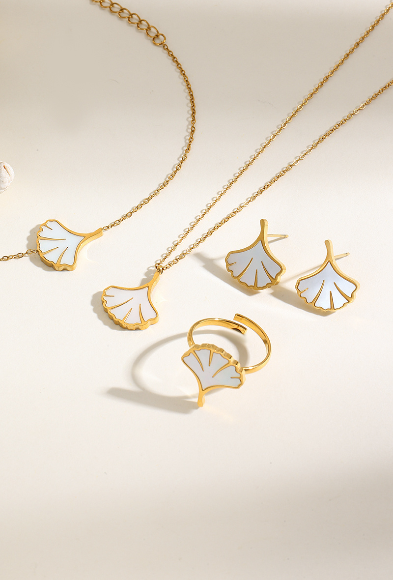 Grossiste WEC Bijoux - Parure Feuille de Ginkgo biloba Collier & Bracelet & Boucle d'oreilles & Bague en Acier Inoxydable