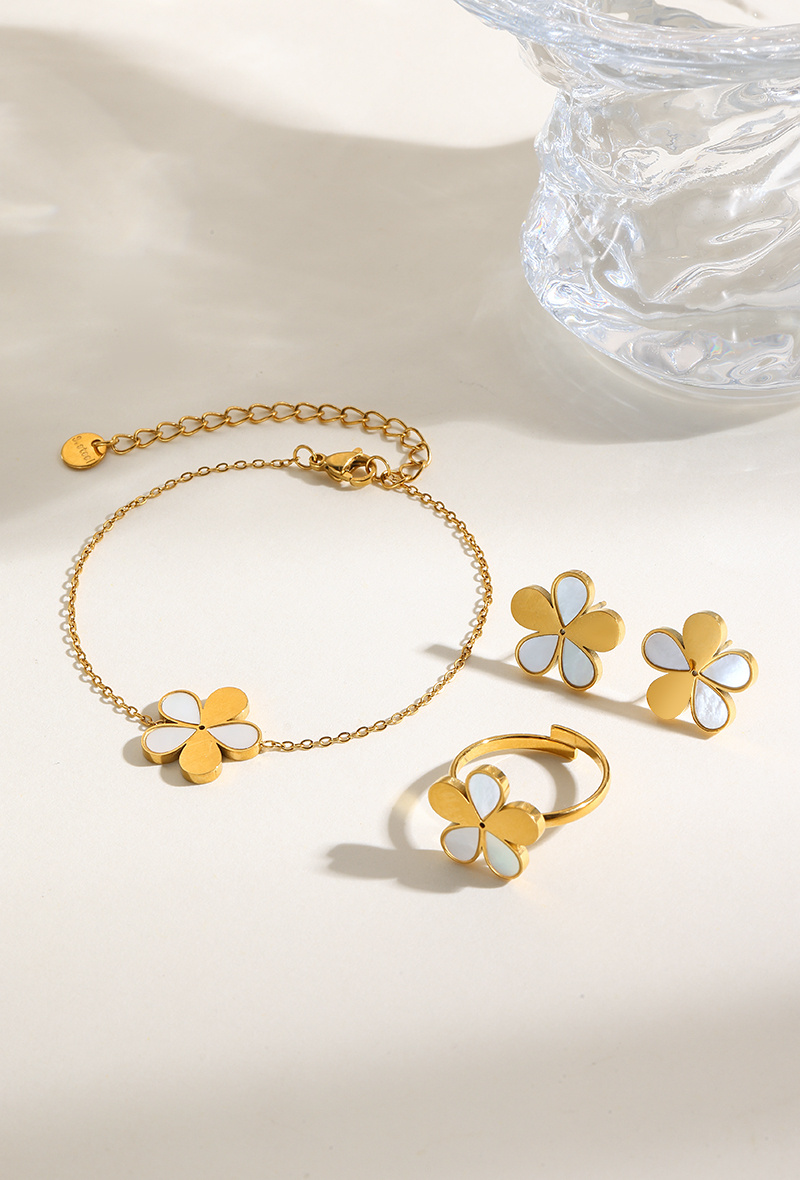 Grossiste WEC Bijoux - Parure Fleur Bracelet & Boucle d'oreilles & Bague en Acier Inoxydable