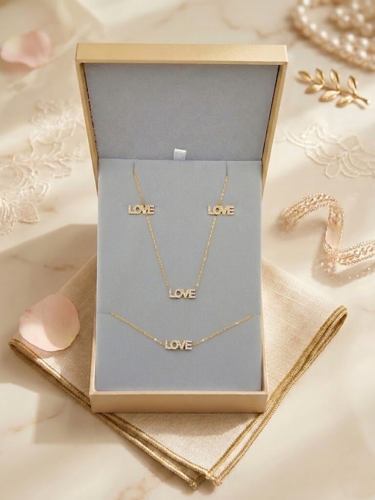 Grossiste WEC - PARURE LOVE COLLIER+BRACELET+BOUCLES D'OREILLES EN ACIER INOXYDABLE + BOITE