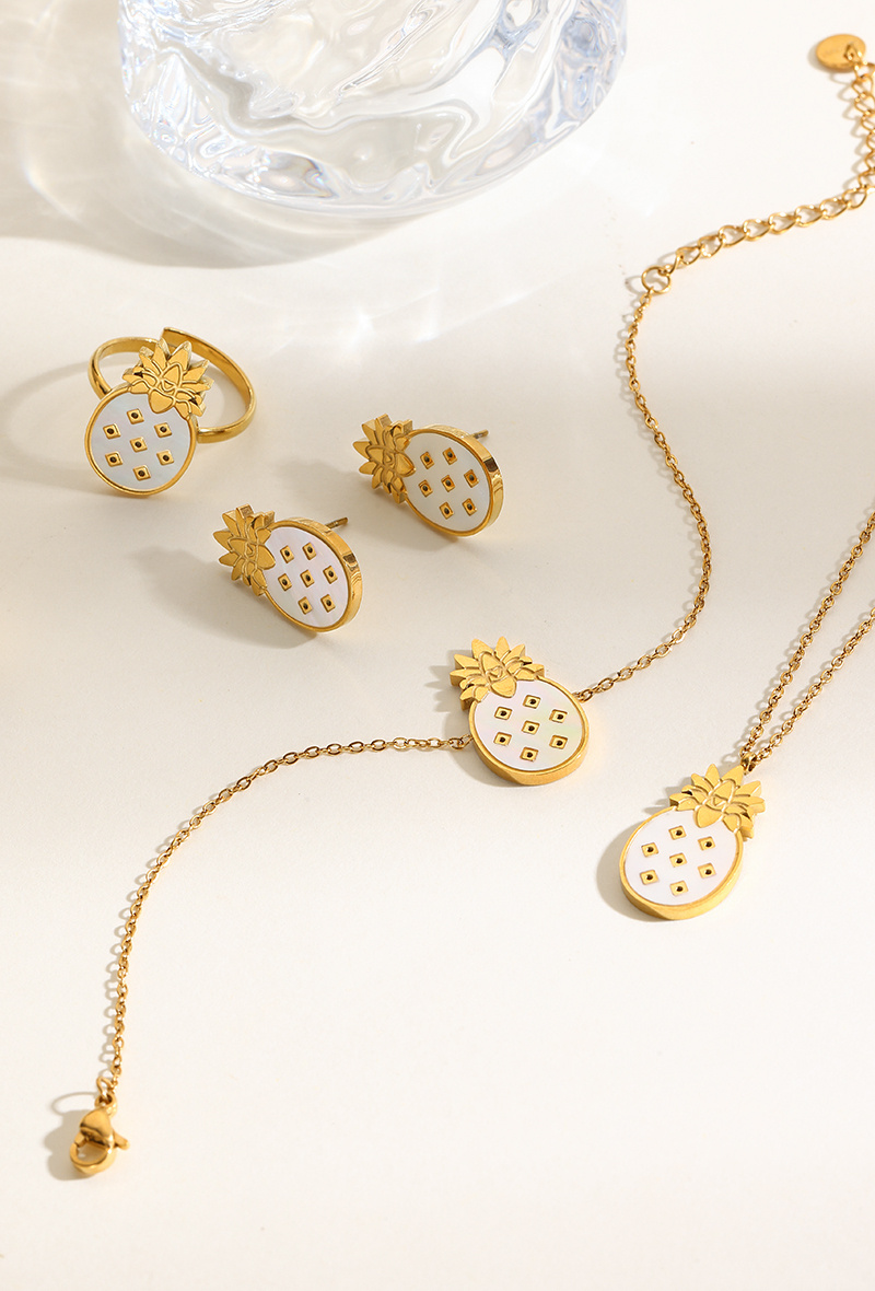 Grossiste WEC Bijoux - Parure Ananas Collier & Bracelet & Boucle d'oreilles & Bague en Acier Inoxydable