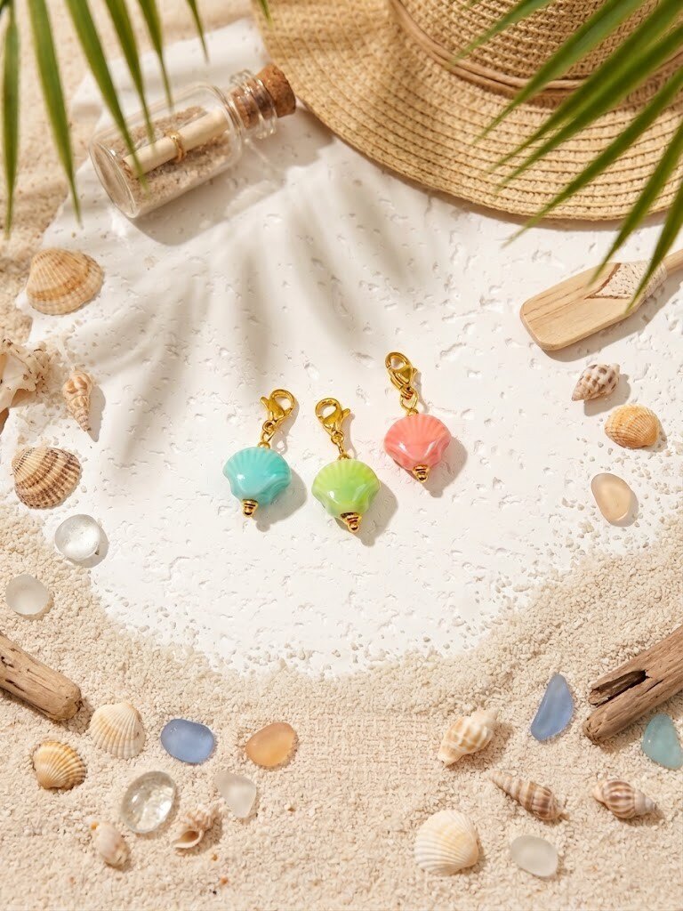 Grossiste WEC - Pendentifs charm Coquillages céramique en Acier Inoxydable-Collection Trésors Marins