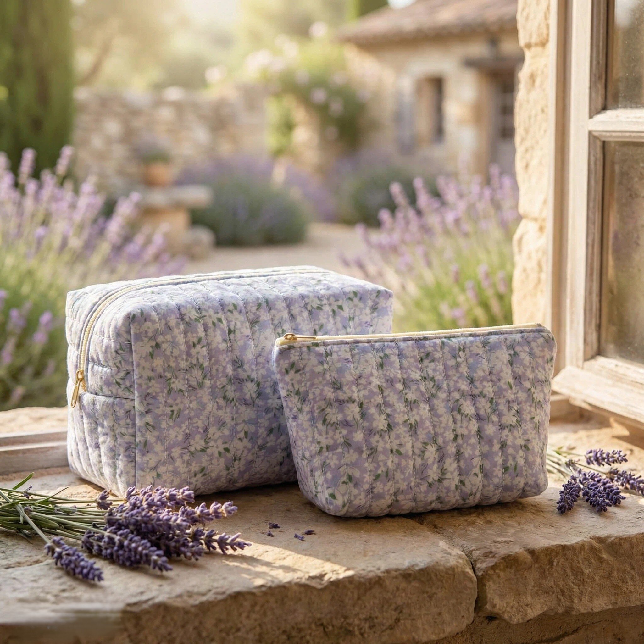 Mayorista WEC Bijoux - Dúo de Estuches (estuche rectangular + pequeño bolso) Acolchados Jardín Florido – Elegancia & Suavidad