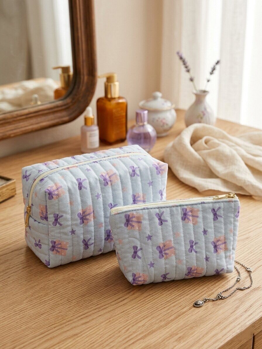 Mayorista WEC Bijoux - Dúo de Bolsas (estuche rectangular + bolsita) Lazos de Lavanda – Acolchadas & Elegantes