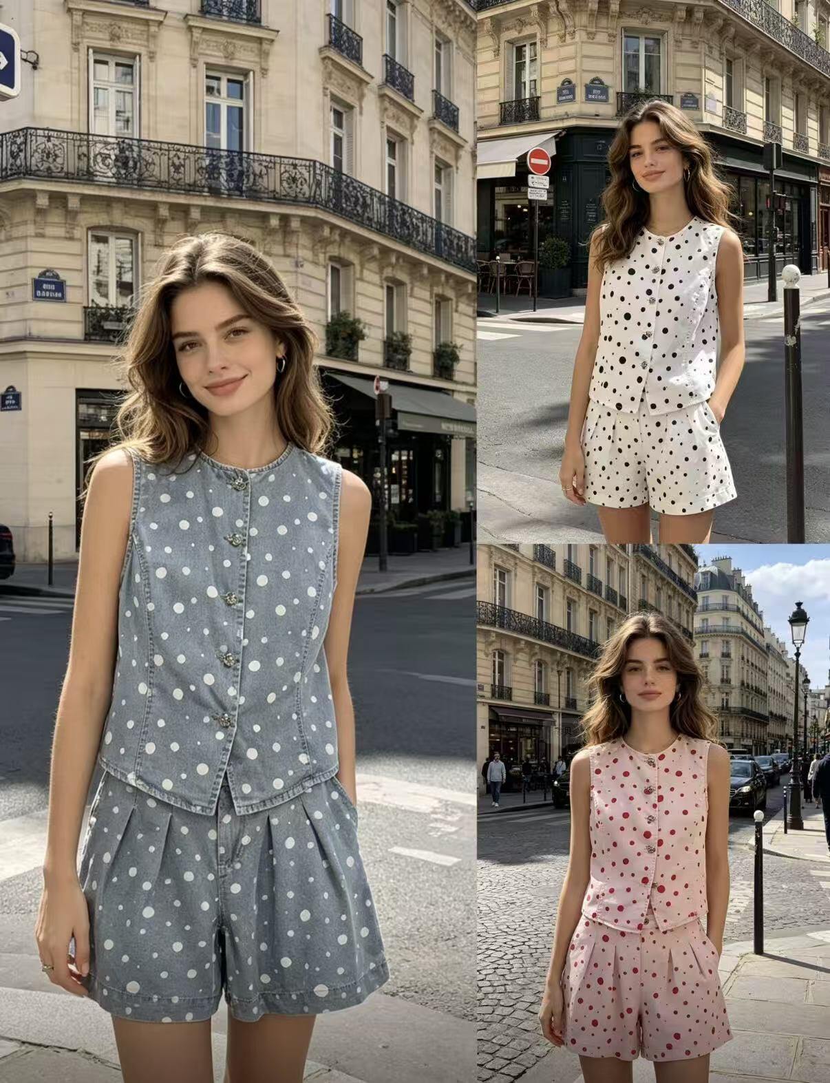 Wholesaler WEILCO - Polka dot set with sleeveless vest and shorts