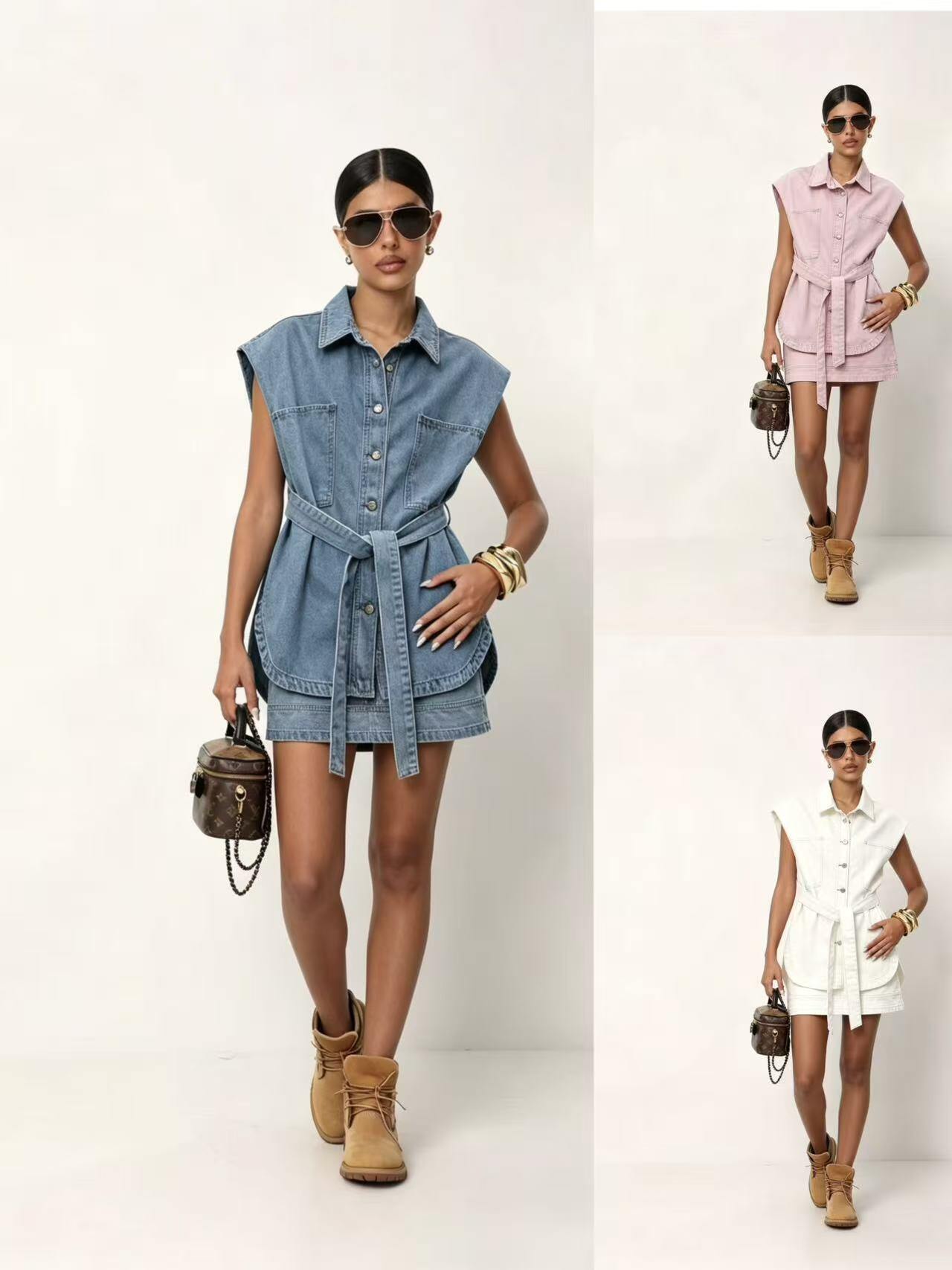 Wholesaler WEILCO - Sleeveless set with vest and belted skirt