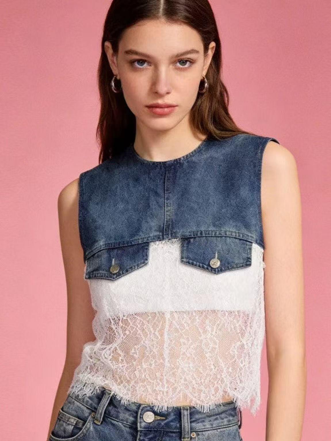 Grossista WEILCO - Gilet smanicato abbinato con denim con pizzo
