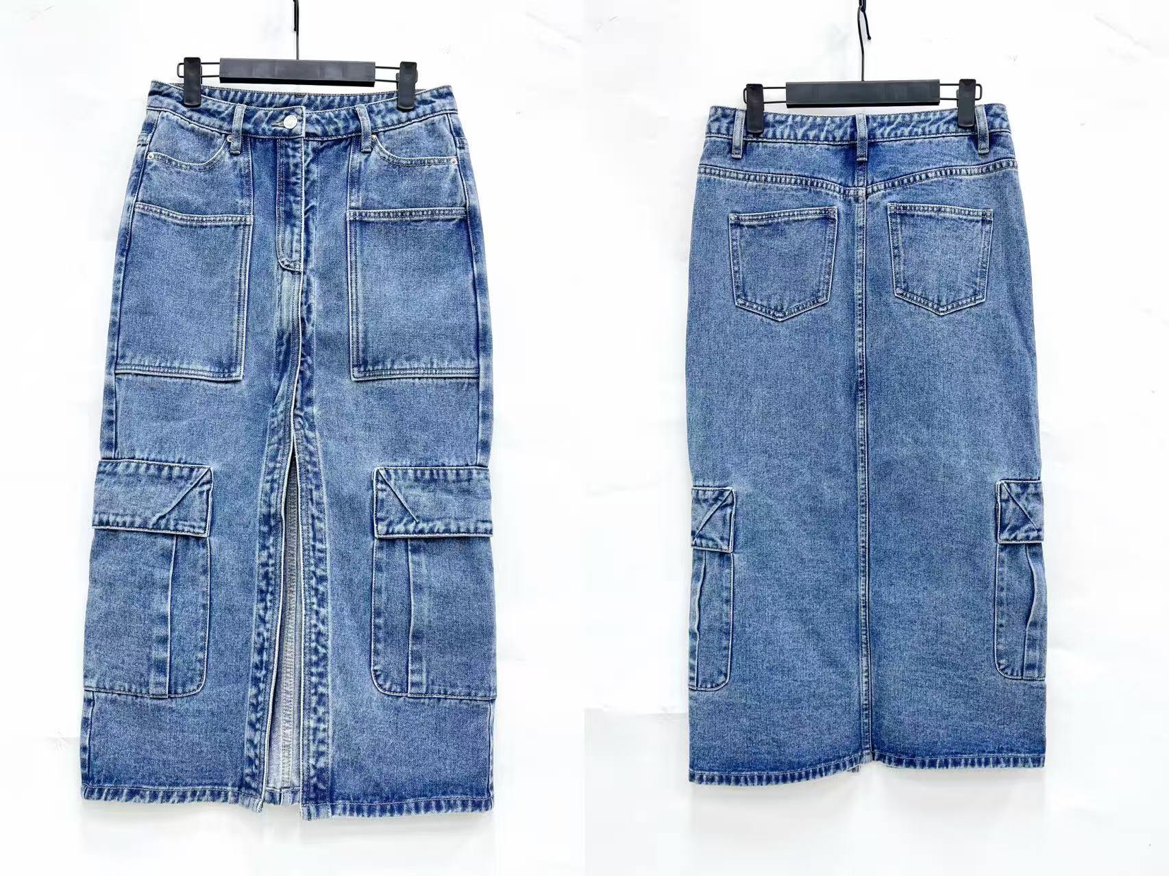 Wholesaler WEILCO - Long denim skirt with multiple pockets