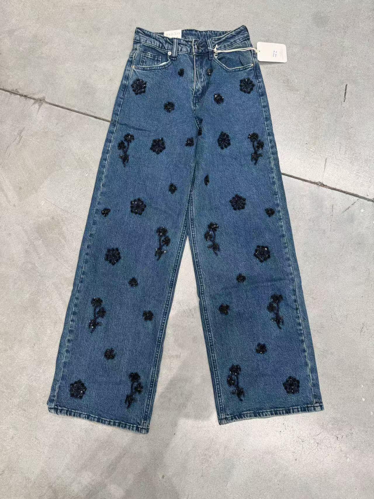 Wholesaler WEILCO - PALAZZO JEANS WITH SEQUIN EMBROIDERY