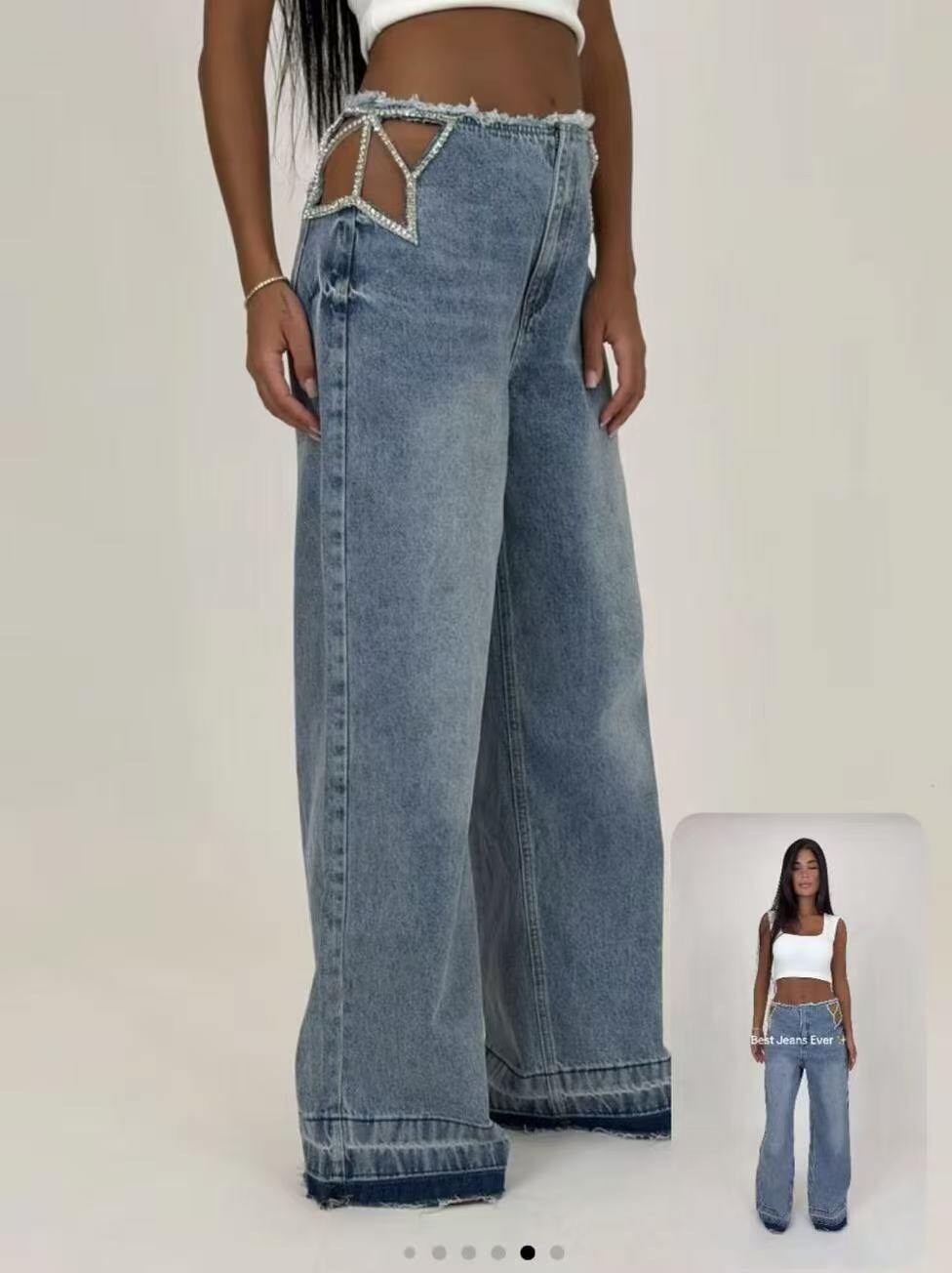 Grossista WEILCO - Pantalone denim con disegno stella strass nel bacino 2026