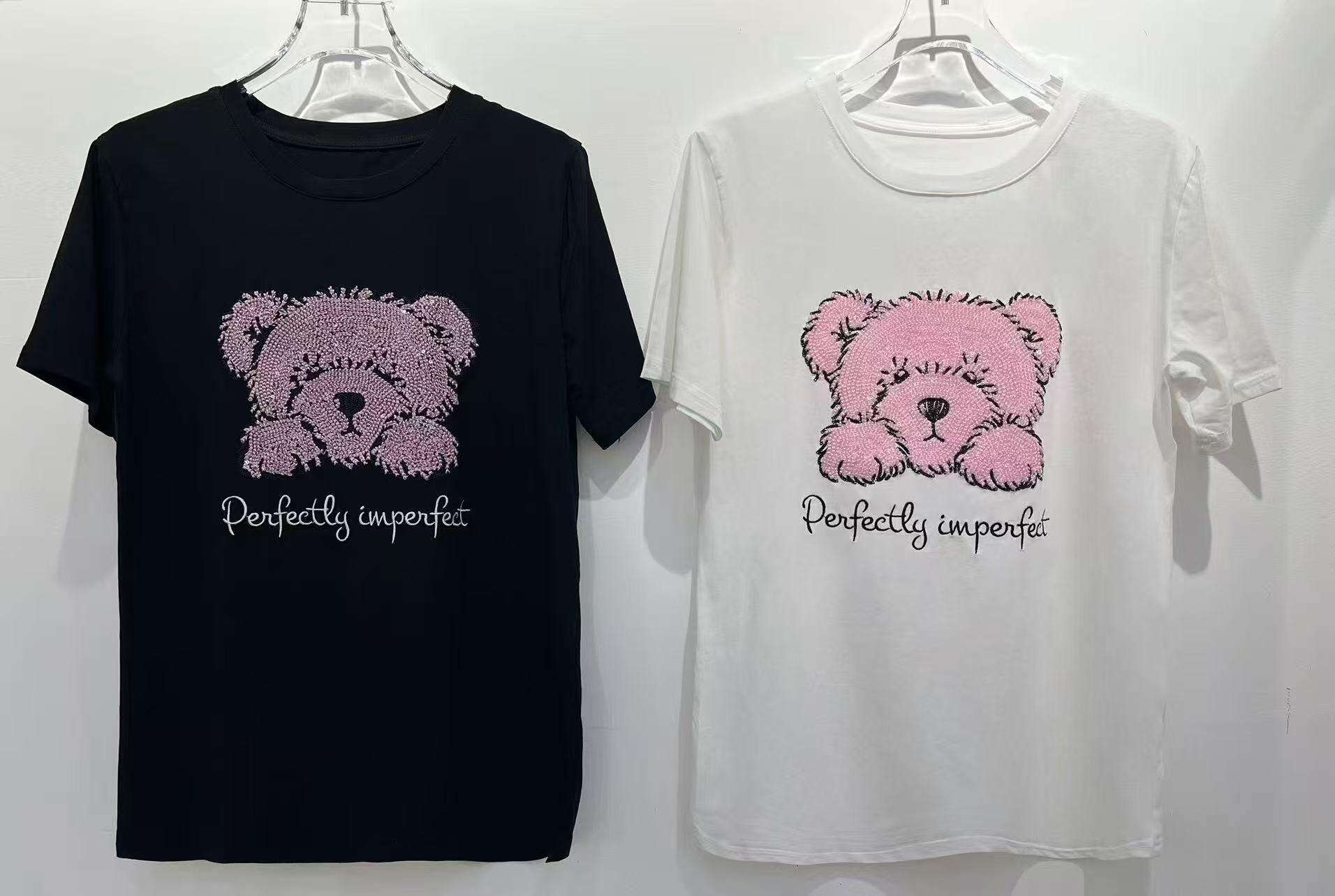 Wholesaler WEILCO - T-shirt with pink teddy bear and the phrase perfectly imperfect