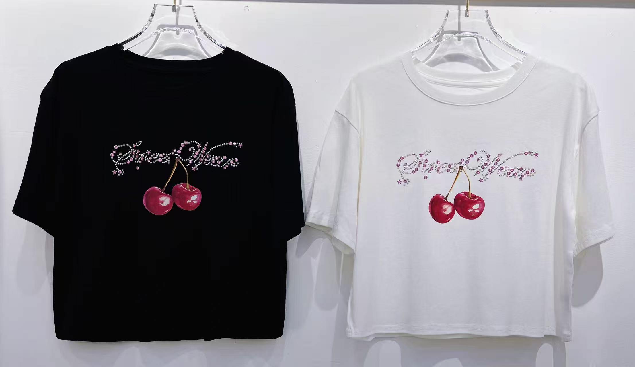 Wholesaler WEILCO - BI-STRETCH COTTON T-SHIRT WITH CHERRY PRINT AND STRASS DETAILS
