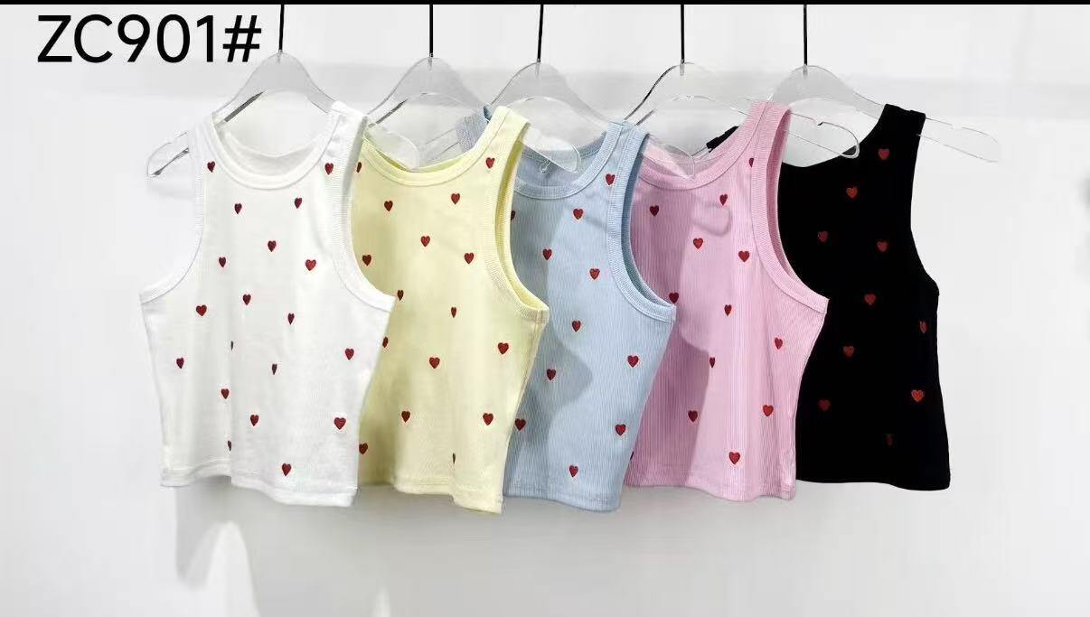 Mayorista WEILCO - Camiseta de tirantes de algodón con bordado love rojo