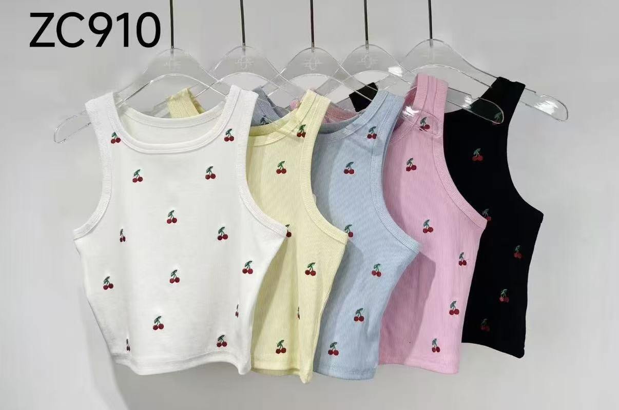 Mayorista WEILCO - Camiseta de tirantes de algodón con bordado de cereza