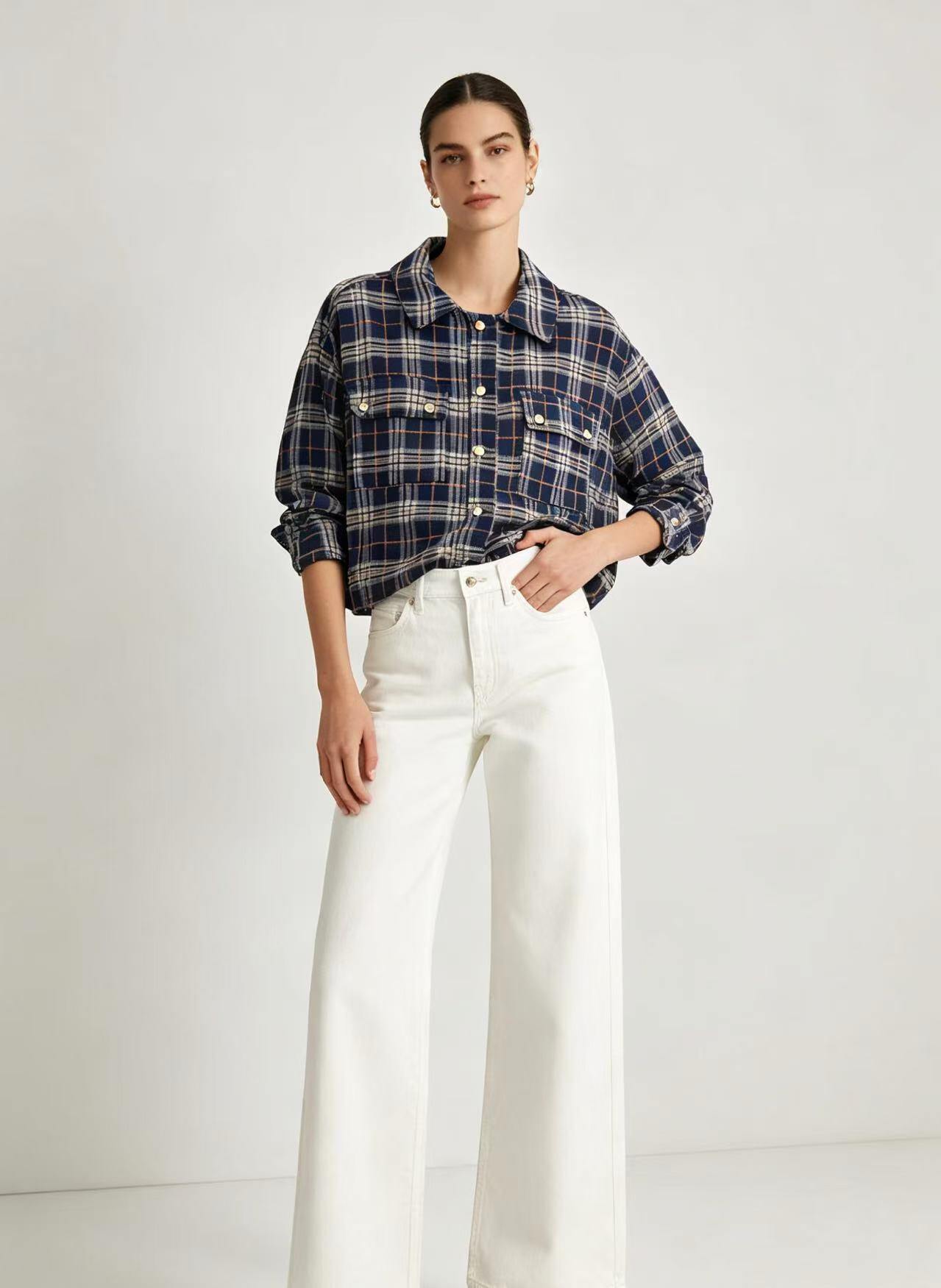 Wholesaler WESTEENE ITALY - PLAID CROP SHIRT JACKET