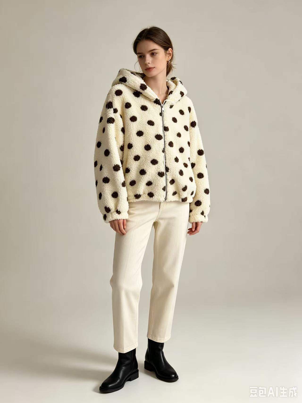 Wholesaler WESTEENE ITALY - Women's Polka Dot Sherpa Hooded Jacket