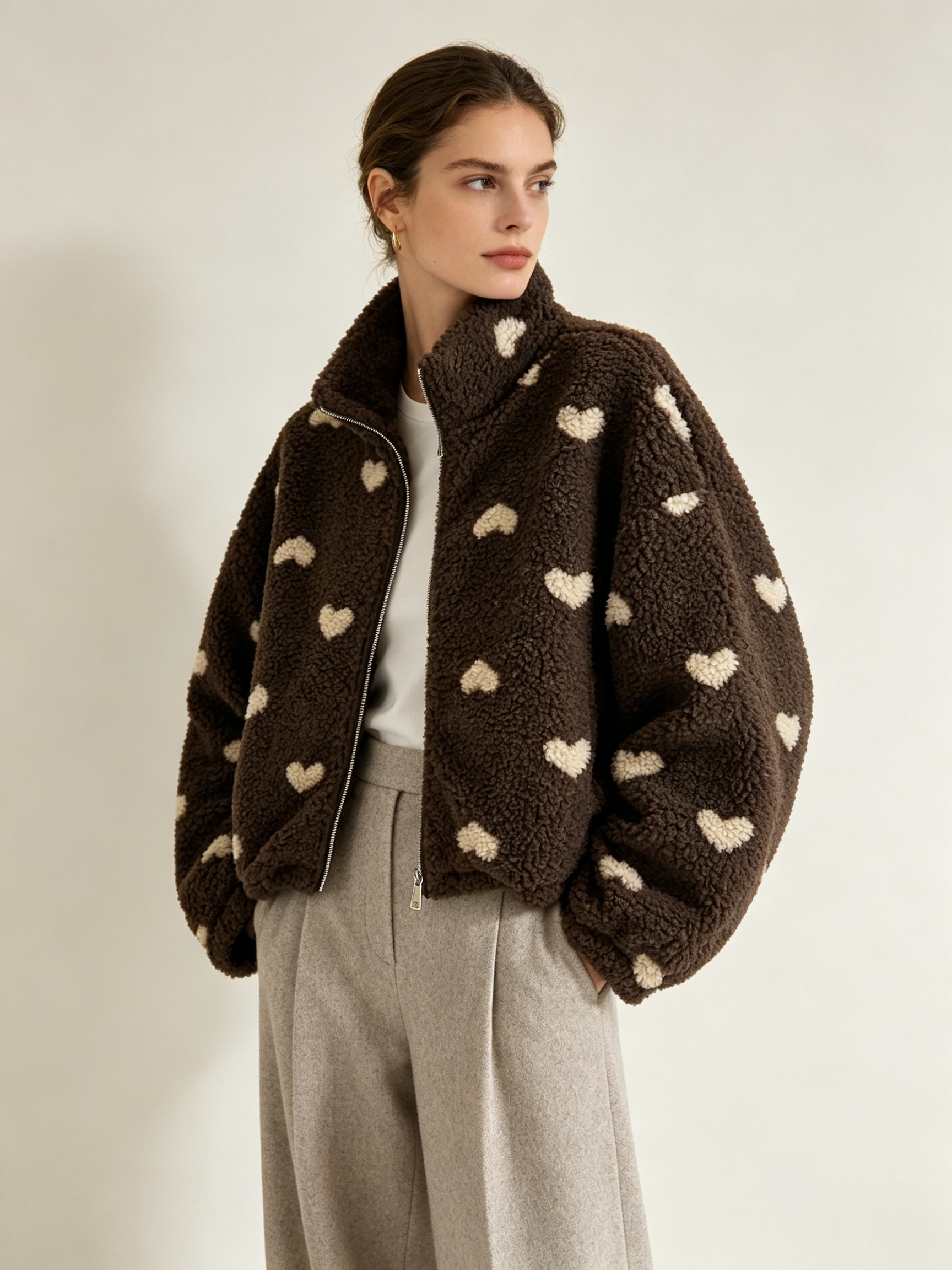 Wholesaler WESTEENE ITALY - WOMEN'S SHERPA JACKET WITH HEART PRINT